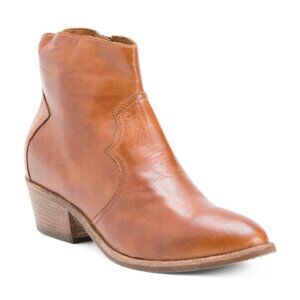 NEW OROSCURO Made In Italy Leather Heel Booties in cognac for women 825 7t3